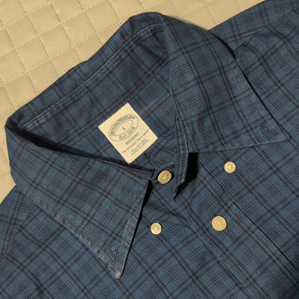 Brooks Brothers Regent Men L Cotton Blue Plaid Long Sleeve Shirt